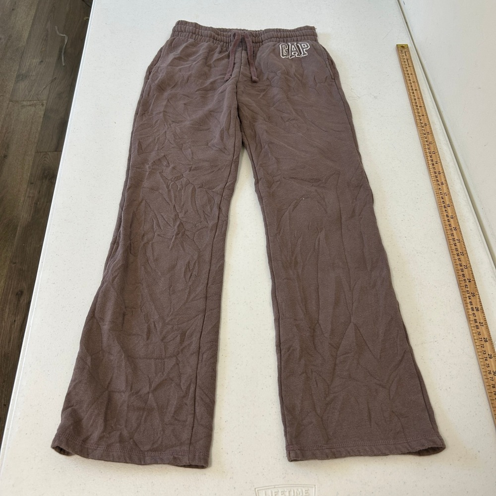 Gap Womens XS Wide Leg Fleece Sweatpants Mauve Brown Arch Logo Drawstring 7714